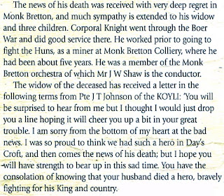 A snip quoting a letter from John Thomas Johnson expressing his sorrow on the death of his friend Thomas Knight