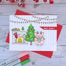 Sunny Studio Stamps: Hogs & Kisses Scenic Route Santa Claus Lane Seasonal Trees Christmas Card by Vanessa Menhorn