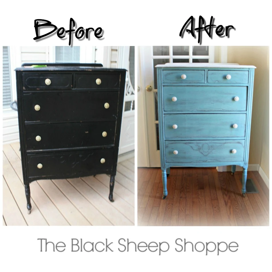 Vintage 1920s dresser before and after