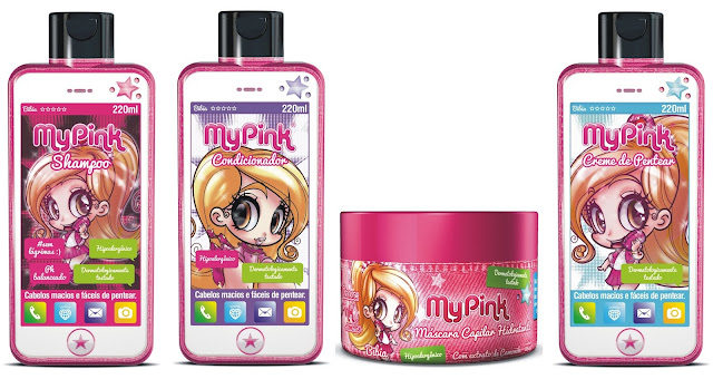 A coleção conta com quatro amigas que vivem em um mundo de fantasia  A MyPink chegou para deixar o banho das crianças mais fashion, com 16 produtos diferentes, trazendo o universo cor-de-rosa para a rotina das crianças. Saiba mais da linha no blog.