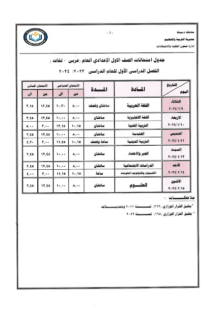 جداول  امتحانات كل فرق  محافظة دمياط ترم أول2024 %D8%A3%D9%88%D9%84%20%D8%B9