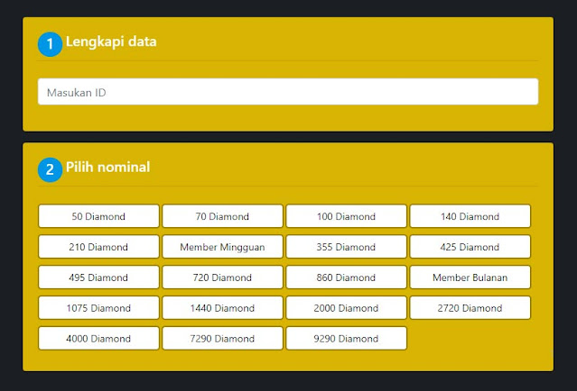 masukkan id dan pilih total diamond - TopUpGameShop