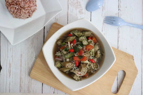Resep Sayur Rebus Okra Merah Jamur Enoki Saus Tiram Food Nitalanaf Food Blogger