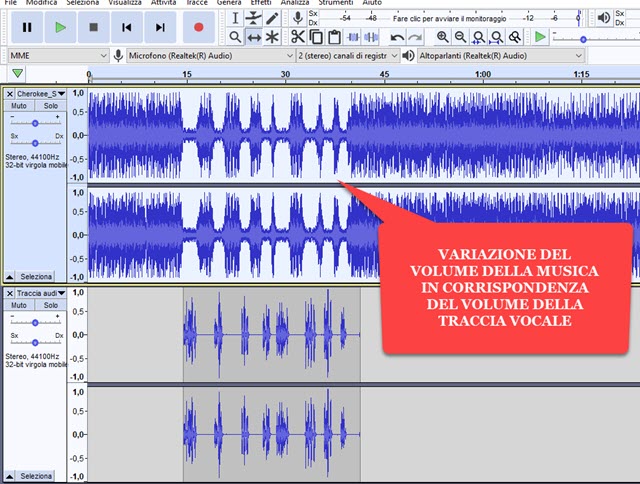 riduzione automatica del volume della traccia musica