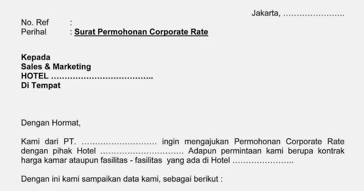 Contoh Surat Permohonan Corporate Rate  Wisanggeni