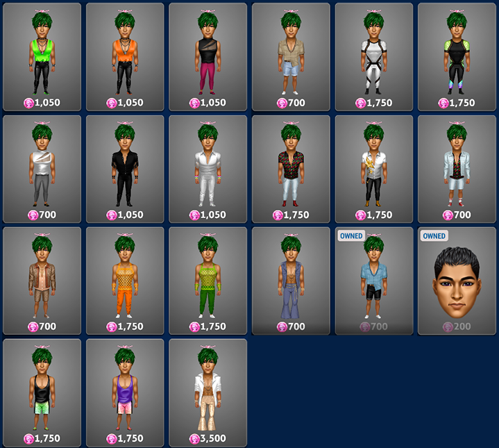 Ibiza Male Outfits and Hairstyles in 7 Seas Casino
