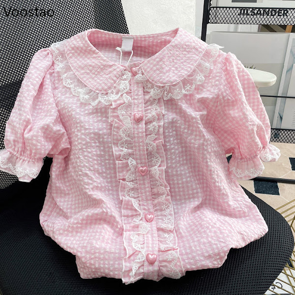 Japanese Lolita Style Lace Plaid Blouse Purchase on Amazon & Aliexpress