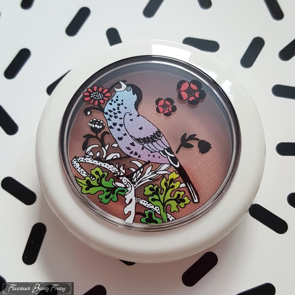MAC Liberty Of London, closed round compact in white with bird print on lid