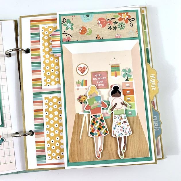Crafty Girls Rock Scrapbook Album page with flowers & a craft room