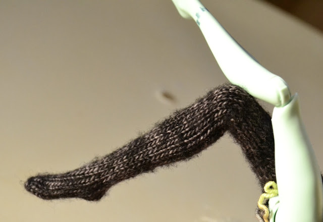 Monster High Doll - Knitted Tights in Progress (yarn - Madelinetosh, Tosh Merino Light in Victorian Gothic)