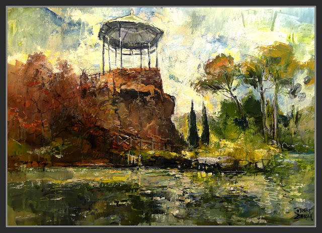 CAMBRILS-PINTURA-ART-PARC SAMÀ-JARDI ROMANTIC--MIRADOR-GLORIETA-LLAC-LLUM-PAISATGES-JARDINS-TARRAGONA-CATALUNYA-ARTISTA-PINTOR-ERNEST DESCALS