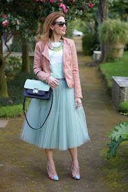 veil skirt, tulle skirt, mint tulle skirt, Miu Miu lookalike bag, Icone shoes, Rose a Pois, Fashion and Cookies, fashion blogger