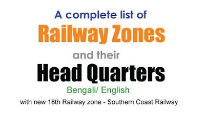 Railway Zones in India with Head quarters-full list