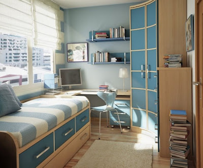 Desain Kamar Tidur Minimalis Bertema Biru