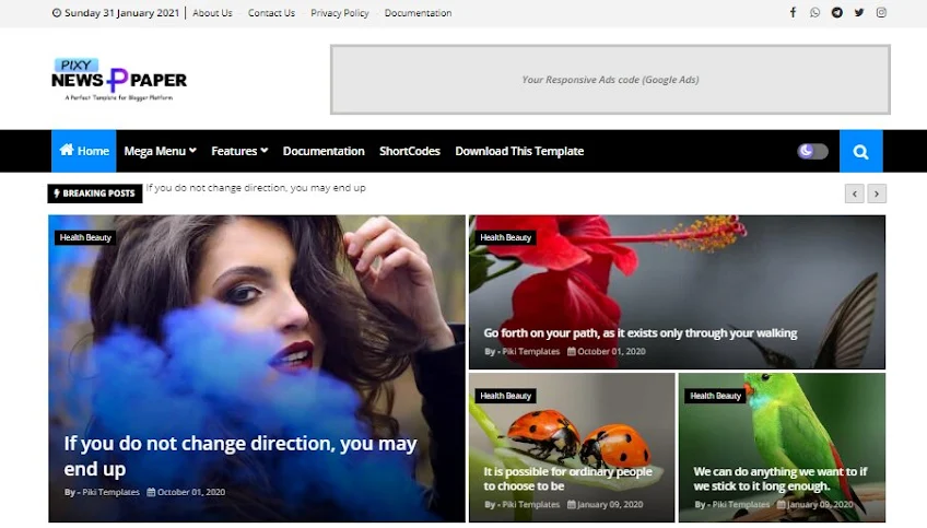Pixy Blogger Template is a beautifully designed fashion news and elegance blogger theme with a well-optimized responsive 4 layout.