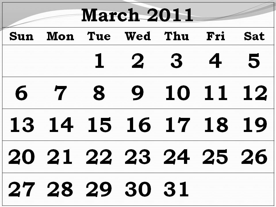 march 2011 printable calendar. Free Printable Calendar 2011
