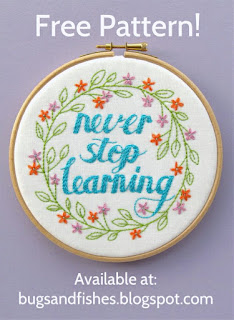 Free embroidery pattern: Never Stop Learning