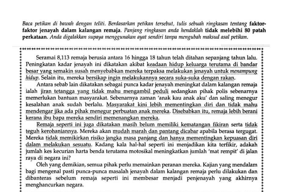 Bahasa Melayu Tingkatan 2: PETIKAN 1 (Faktor Jenayah 