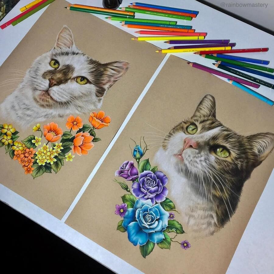 05-Cats-and-flowers-Colorful-Drawings-Jenna-www-designstack-co