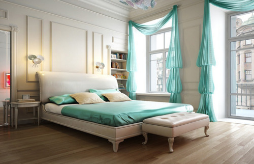 soft teal beautiful bedroom