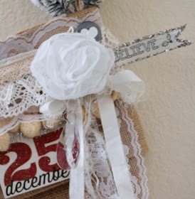 SRM Stickers Blog - Burlap Stocking with Lace by Shantaie - #christmas #stocking #burlap #vintage, #stickers #lace #shimmertwine #twine #altered #DIY