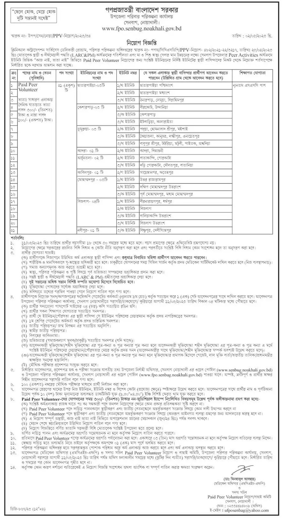 Senbug, Noakhali, Upazila Planning Office Job Circular 2023