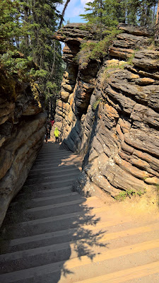 abandoned river bed with the flight of stairs - Athabasca Falls