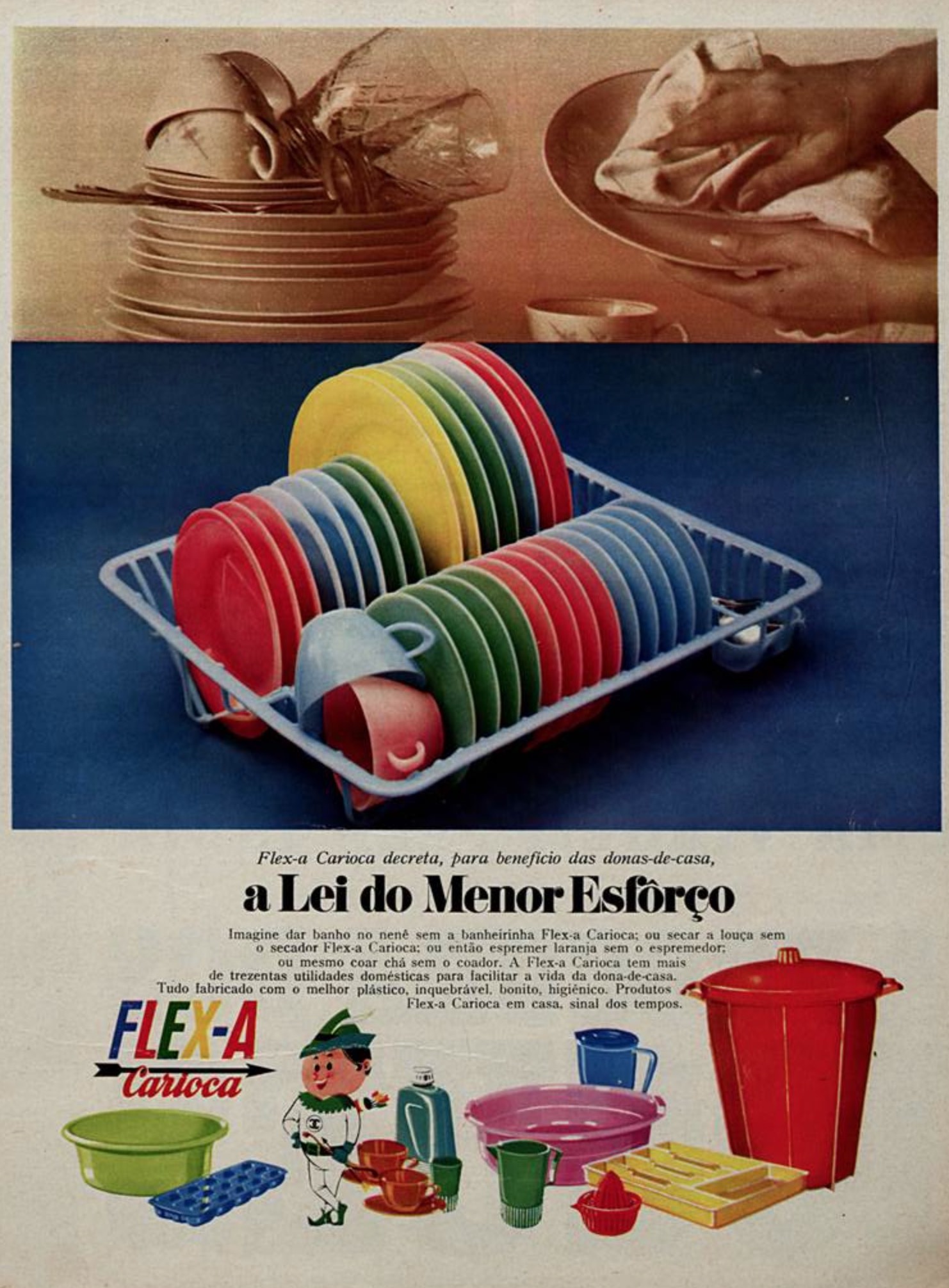 Anúncio veiculado em 1968 apresentava a linha de itens de plástico da Flex-a Carioca