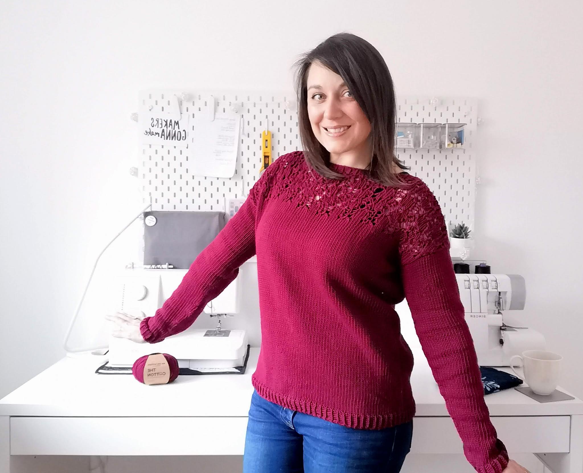 We Are Knitters Stomp Sweater Kit review with knit in the round hack