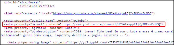 Tag og:url com URL não personalizada do canal