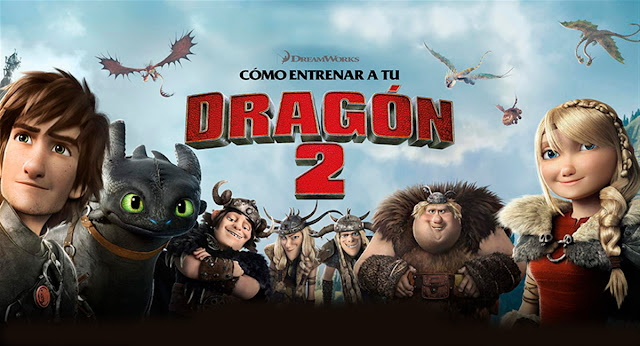 Cartel con los protagonistas de Cómo entrenar a tu Dragón 2