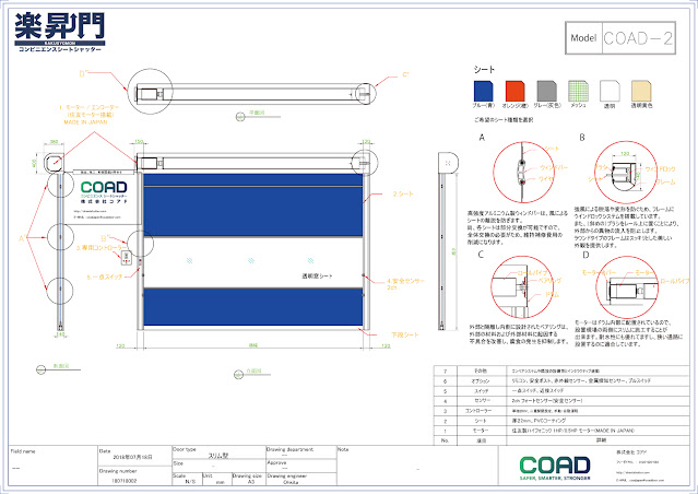 楽昇門, シートシャッター, 高速シートシャッター, 電動シャッター, シートシャッター, シートシャッター　図面,シートシャッター　CAD, 電動シャッター,コアド, コアド, COAD, COAD, 自動復帰, 自動復帰, 食品, 倉庫, 冷凍, 冷蔵, 工場, 耐風,
