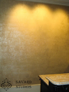 words embedded in a wall finish, metallic wall finish