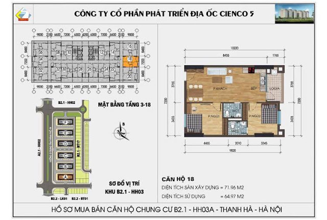 Mặt Bằng Căn 18 Chung Cư B2.1 HH03 Thanh Hà