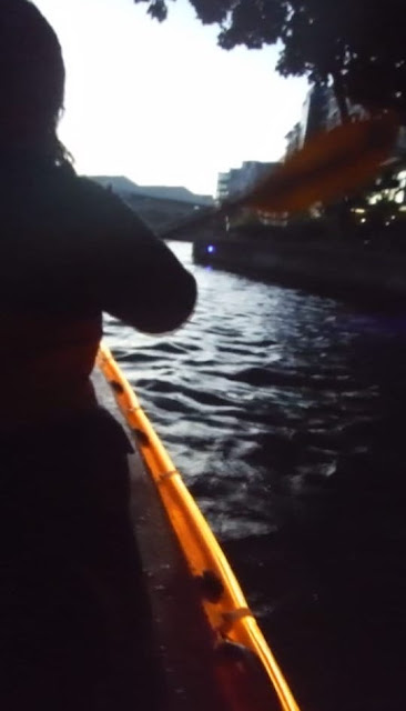 Kayak lights illuminate on night kayak