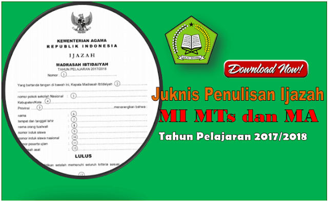 Download Revisi SK Juknis Penulisan Ijazah dan SHUAMBN MI MTs dan MA 2018