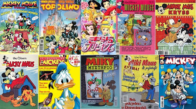 Montagem com capas de revistas Disney pelo mundo