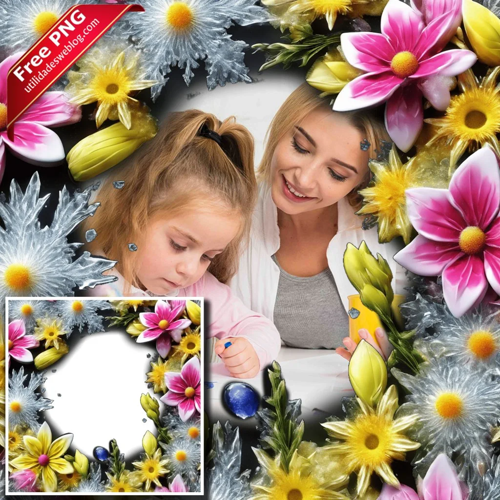 marco para fotos con flores heladas hielo en png con fondo transparente para descargar gratis