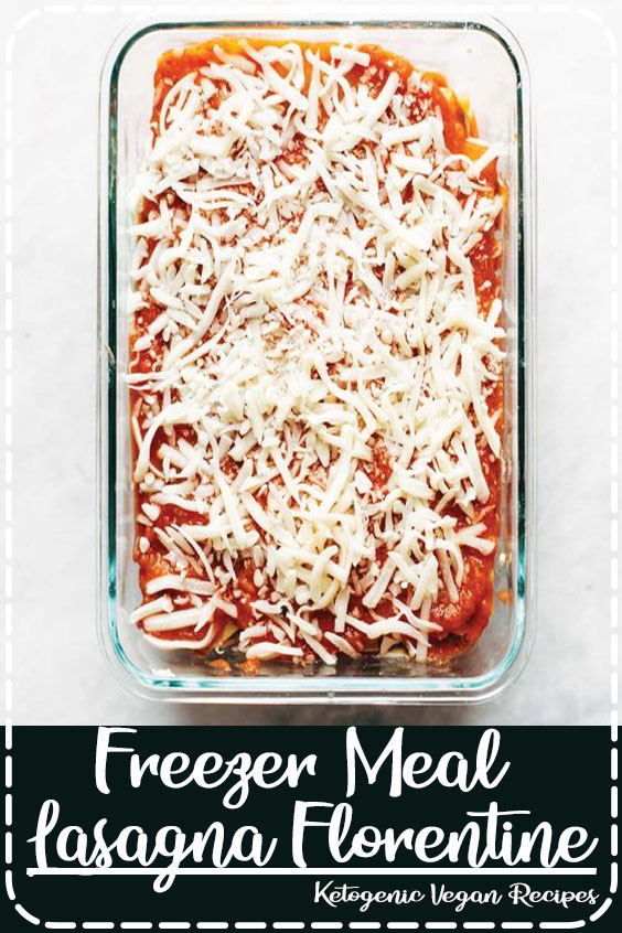 This Freezer Meal Lasagna Florentine is so deliciously comforting and simple. Noodles, tomato sauce, and a creamy spinach layer! #freezermeal #pasta #vegetarian #recipe #dinner 