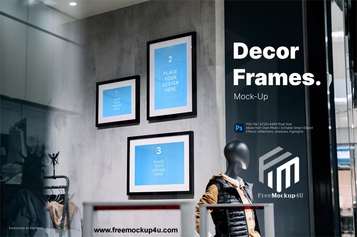 3 Frames On The Store Wall Mockup Template