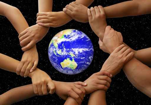 Children Holding Hands Around World. people holding hands around