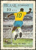 Homenagem a pelé pelo 1000 gol com selo - pele ex joagador do santos cosmos e seleção brasileira comemorando um dos seus mil gols - pulo comemorando - witian blog