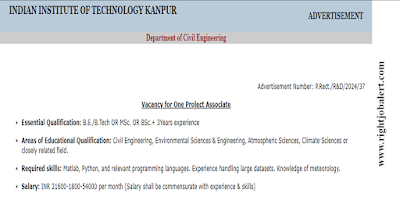 Project Associate - Civil Engineering and Environmental Sciences and Engineering Jobs in Indian Institute of Technology, Kanpur