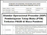 Standar Operasional Prosedur (SOP) Pembelajaran Tatap Muka (PTM) Terbatas Jenjang PAUD