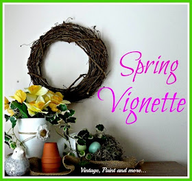 Spring Vignette - spring, grapevine wreath decor