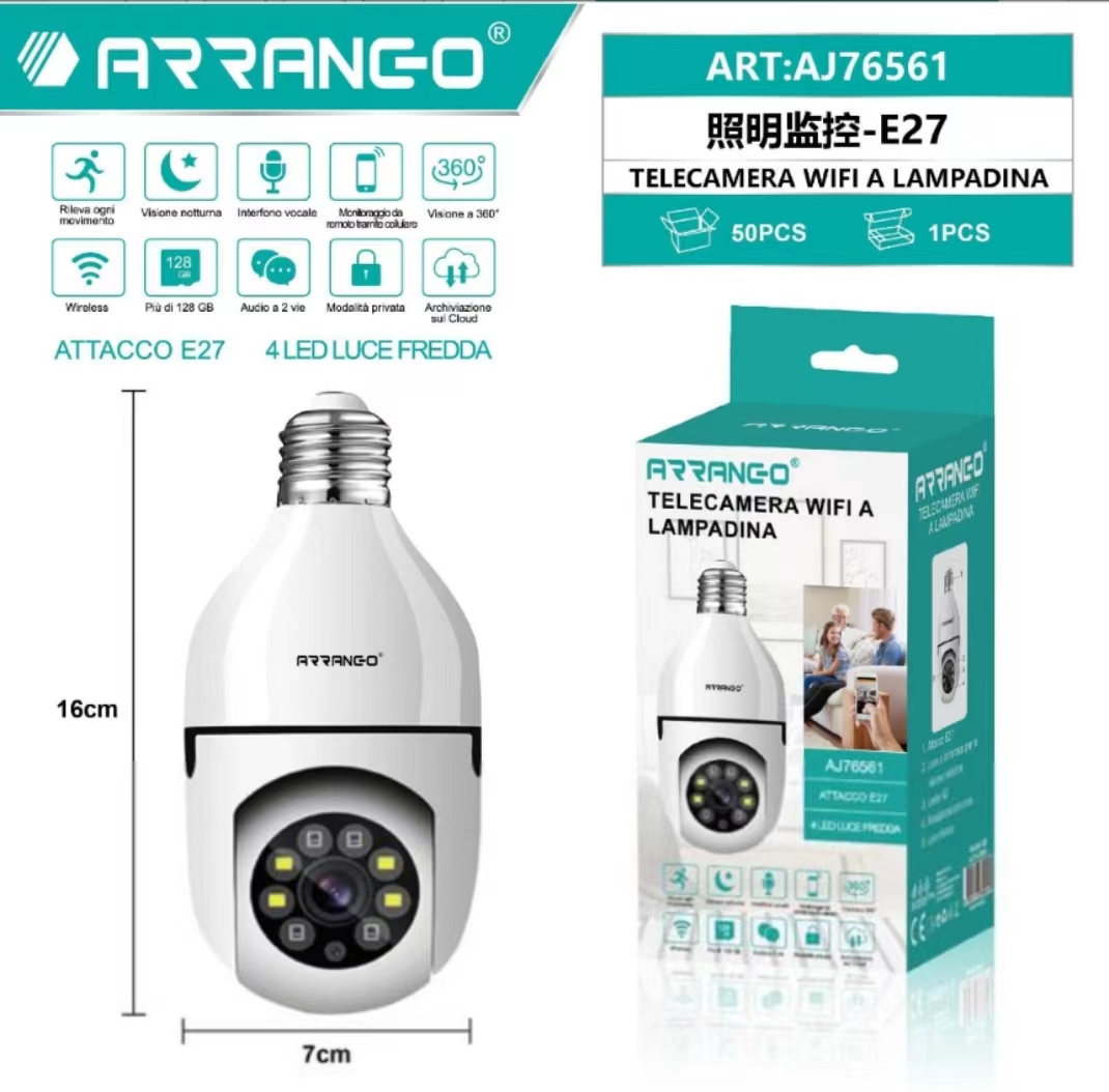 ARRANGO AJ76561 1080P Tuya Smart Life lampadina domestica per interni  lampada Cam 5G Wifi PTZ telecamera di sicurezza IP monitoraggio automatico  telecamera di sorveglianza CCTV Wireless - INGROSSO CINESE NAPOLI ONLINE  IBAY