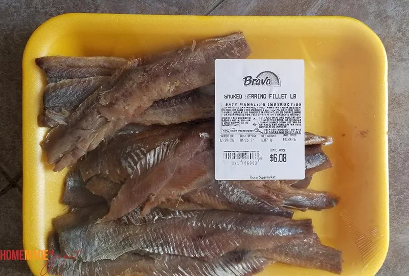 Packaged smoked herring fillets from the store