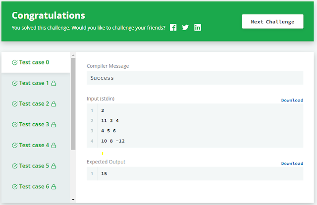 Diagonal Difference Hackerrank Output