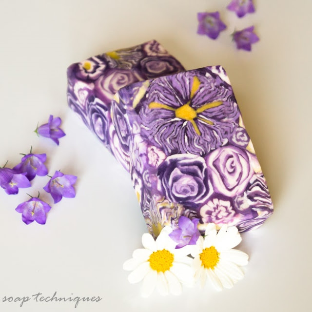 purple flowers cold-process soap - cane soap