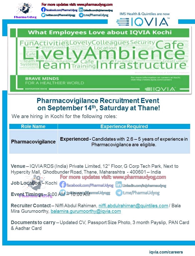 IQVIA | Recruitment Drive for Pharmacovigilance | 14 ...